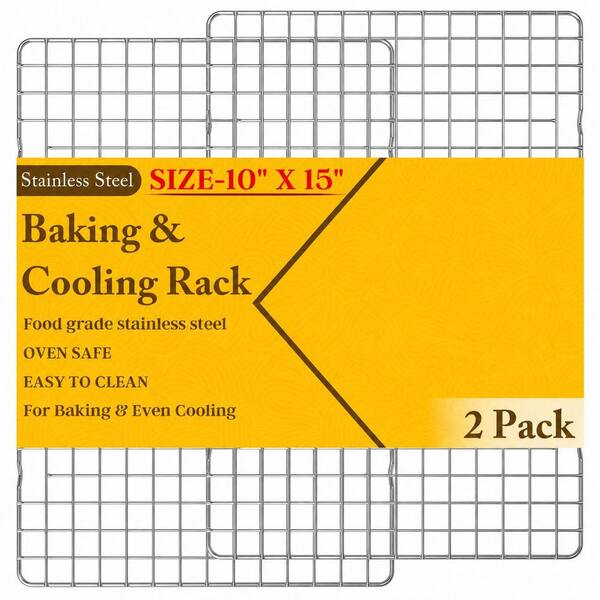 2-Piece Cooling Rack Set, 10" x 15" Heavy-Duty Stainless Steel Wire Racks, Oven and Dishwasher Safe, Silver