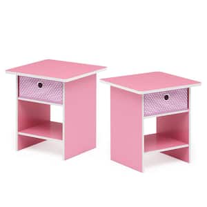 Dario 17.8 in. Pink End Table/ Night Stand Storage Shelf with Bin Drawer (Set of 2)