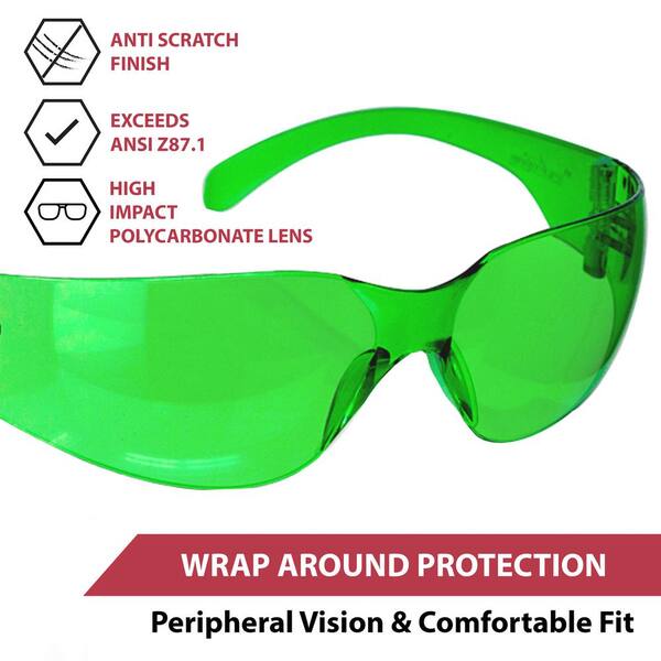 Safe Handler Green, Crystal Clear Lens Color Temple Safety glasses  (36-Pairs) BLSH-ESCR-CLLCT-SG8GR-36 - The Home Depot