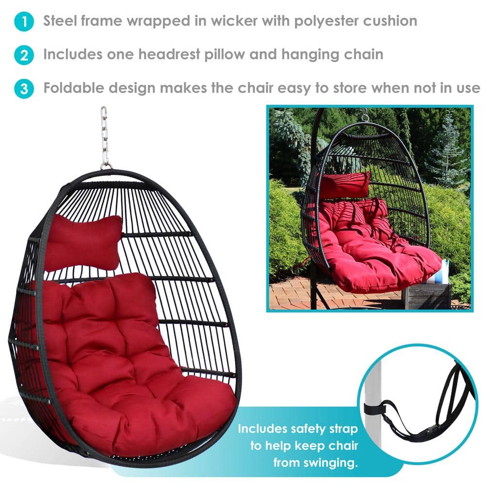 Julia Red Wicker Hanging Egg Chair with Cushions