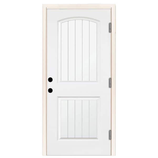 Steves & Sons 32 in. x 80 in. Element Series 2-Panel Plank Wht Primed Steel Prehung Front Door Left-Hand Outswing w/ 6-9/16 in. Frame