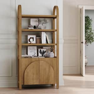 Iris 71 in. Tall Light Brown Solid Wood 3-Shelf Open Bookcase with Cabinet Base and Adjustable Interior Shelf