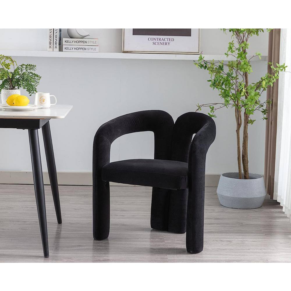 Black Velvet Upholstered Barrel Side Chairs with Wood Frame, Set of 2