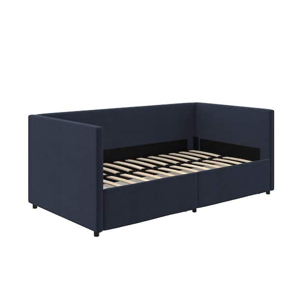 DHP Mya Upholstered Twin Size Daybed with Storage in Blue Linen