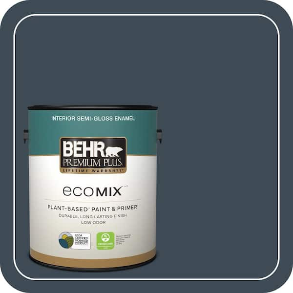 1 gal. #QE-56 Club Navy Semi-Gloss Enamel EcoMix Plant-Based Interior Paint & Primer