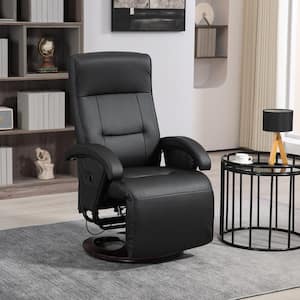 PU Swivel Recliner with Footrest with 135 ° Adjustable Backrest, Wood Base, Padded Seat, and Armrests, Black