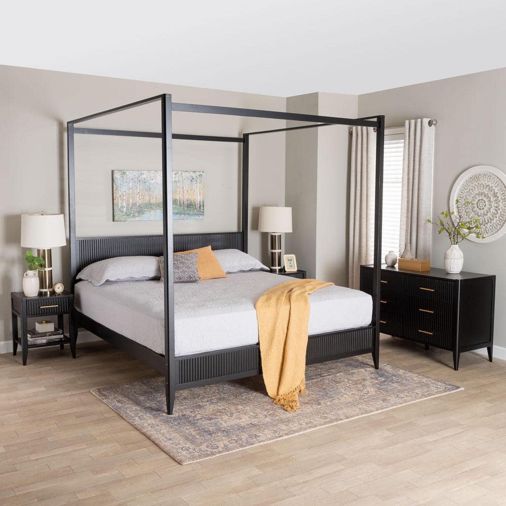 Baxton Studio Primrose 4-Piece Black Wood King Canopy Bedroom Set  2491382013822HD - The Home Depot, image size:1000x1000