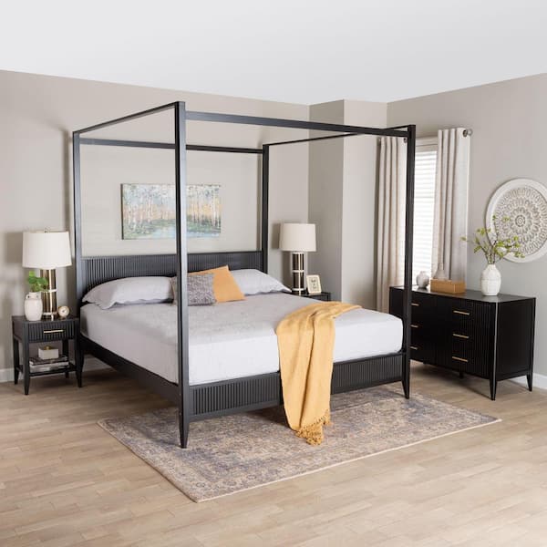 Primrose 4-Piece Black Wood King Canopy Bedroom Set