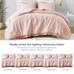 Phoebe 3-Piece Blush Microfiber Full/Queen Diamond Quilted Ruffle Edge Comforter Set