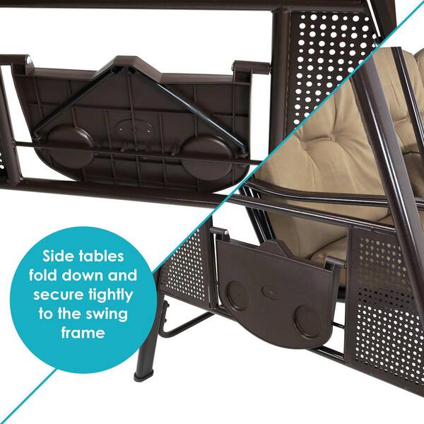 swing no3 Sunnydaze 3-Person Steel Porch Swing with Beige Cushions LR