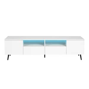 69.3 in. W x 14.96 in. D x 19.68 in. H White LED Lighted Linen Cabinet with 2 Drawers and 2 Doors
