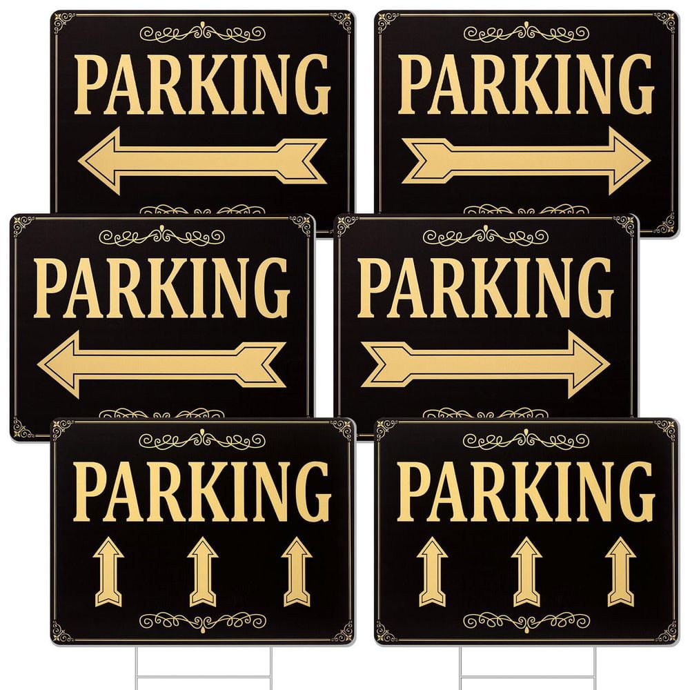 6 Pack 12 x 16 Inch Corrugated Plastic Double Sided Waterproof Event Parking Sign with Metal H Stake Black Gold price history on PriceWatchPro