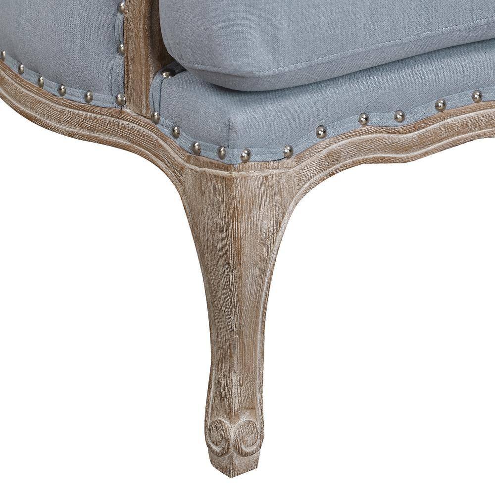 Light Blue Traditional Upholstered Accent Chair with Distressed Wood Base