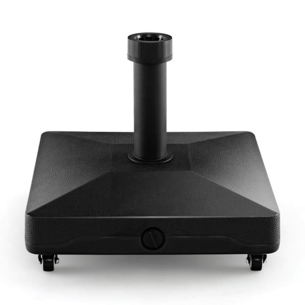 54 lb. Fillable Patio Umbrella Base in Black with Lockable Wheels Free Standing Market Patio Umbrella Stand