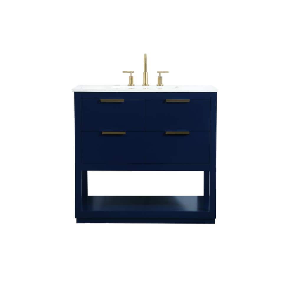 Timeless Home 36 in. W Single Bath Vanity in Blue with Engineered Stone Van
