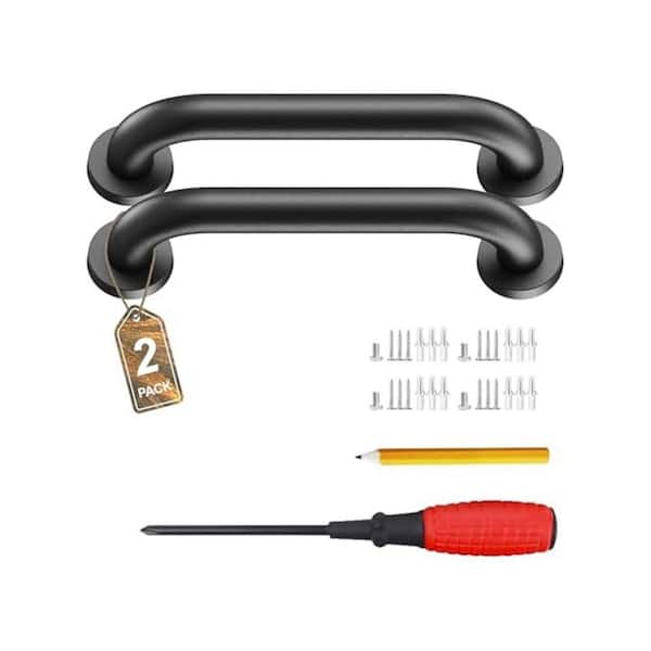 12 in. x 1 in. Concealed Screw Safety Grab Bar Matte Black Stainless Steel Handrail for Stairs Porch Steps 2 Pack