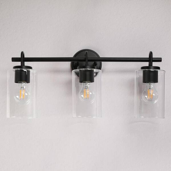 LNC Modern Black Bathroom Vanity Light with Cylinder Clear Glass