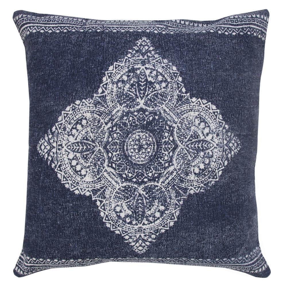 Traditional Royale Dark Blue/White 20 in. x 20 in. Fairytale Motif Bordered