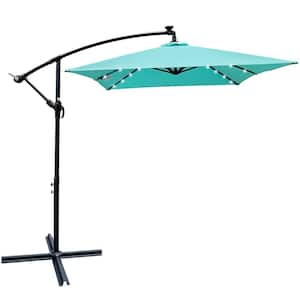 10 ft. x 6.5 ft. Rectangle Outdoor Patio Umbrella Solar Powered LED Lighted Sun Shade Market Waterproof, Turquoise Green