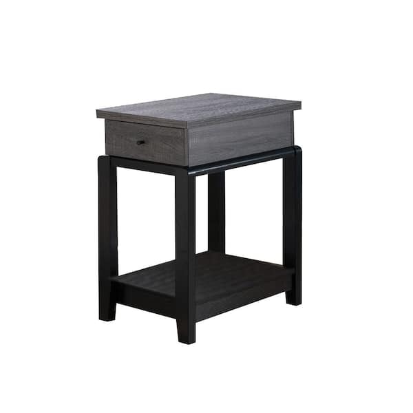 FC Design 24 in. H Distressed Grey and Black 2-Tone End Table with Bottom Shelf