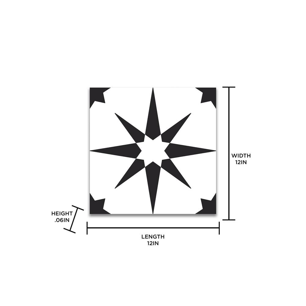 Altair Black and White Quilted Star 12'' Square Peel & Stick Floor Tiles