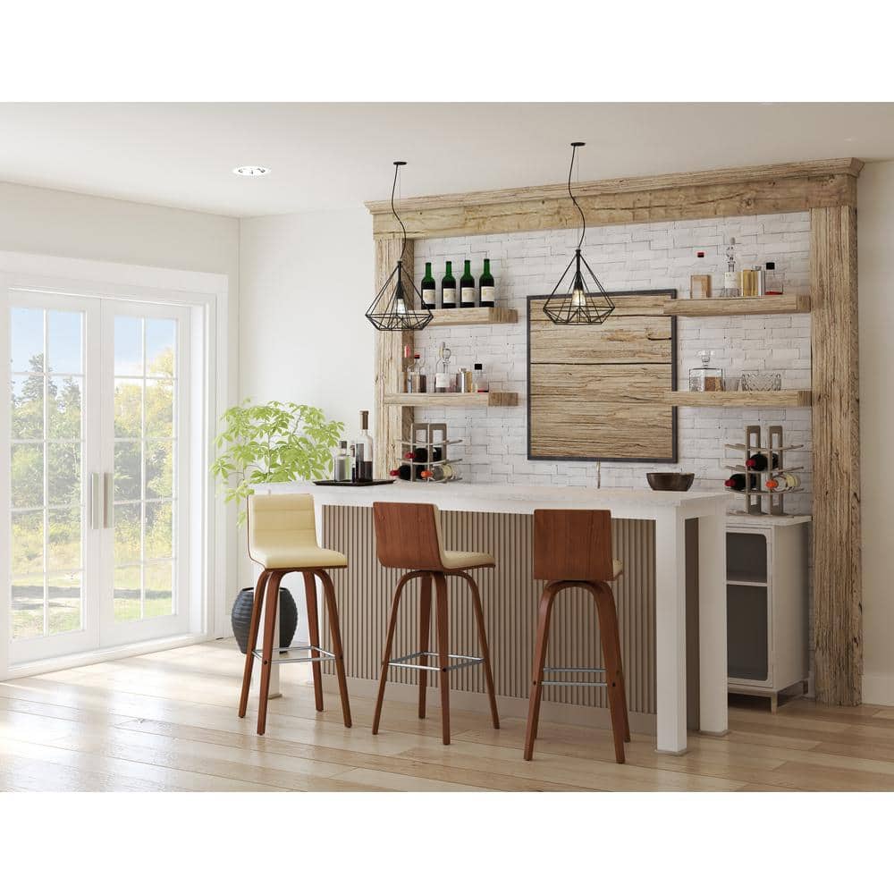 Vienna Cream Faux 30 in. Bar Height Bar Stool in Walnut Wood with Leather