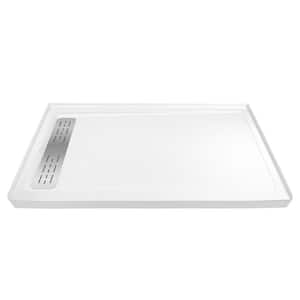 Acrylic 60 in. L x 32 in. W Alcove Shower Pan Base in White with Left Drain