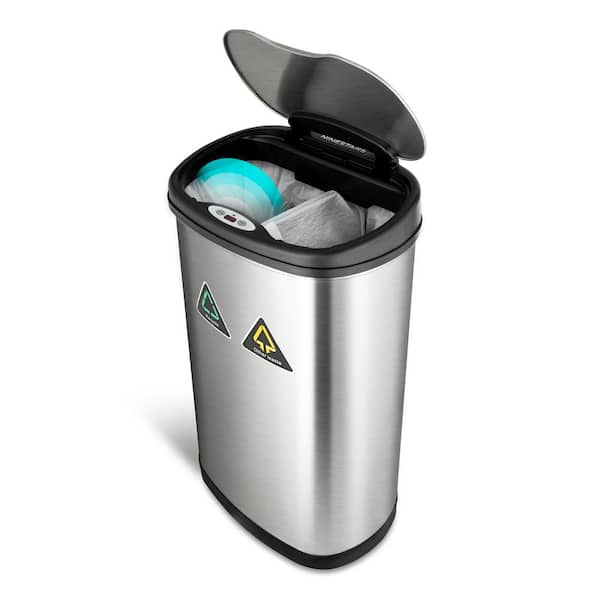 NINESTARS 13.2 Gal. Sensor Trash Can/Recycler Infrared Touchless Automatic Motion Sensor Lid