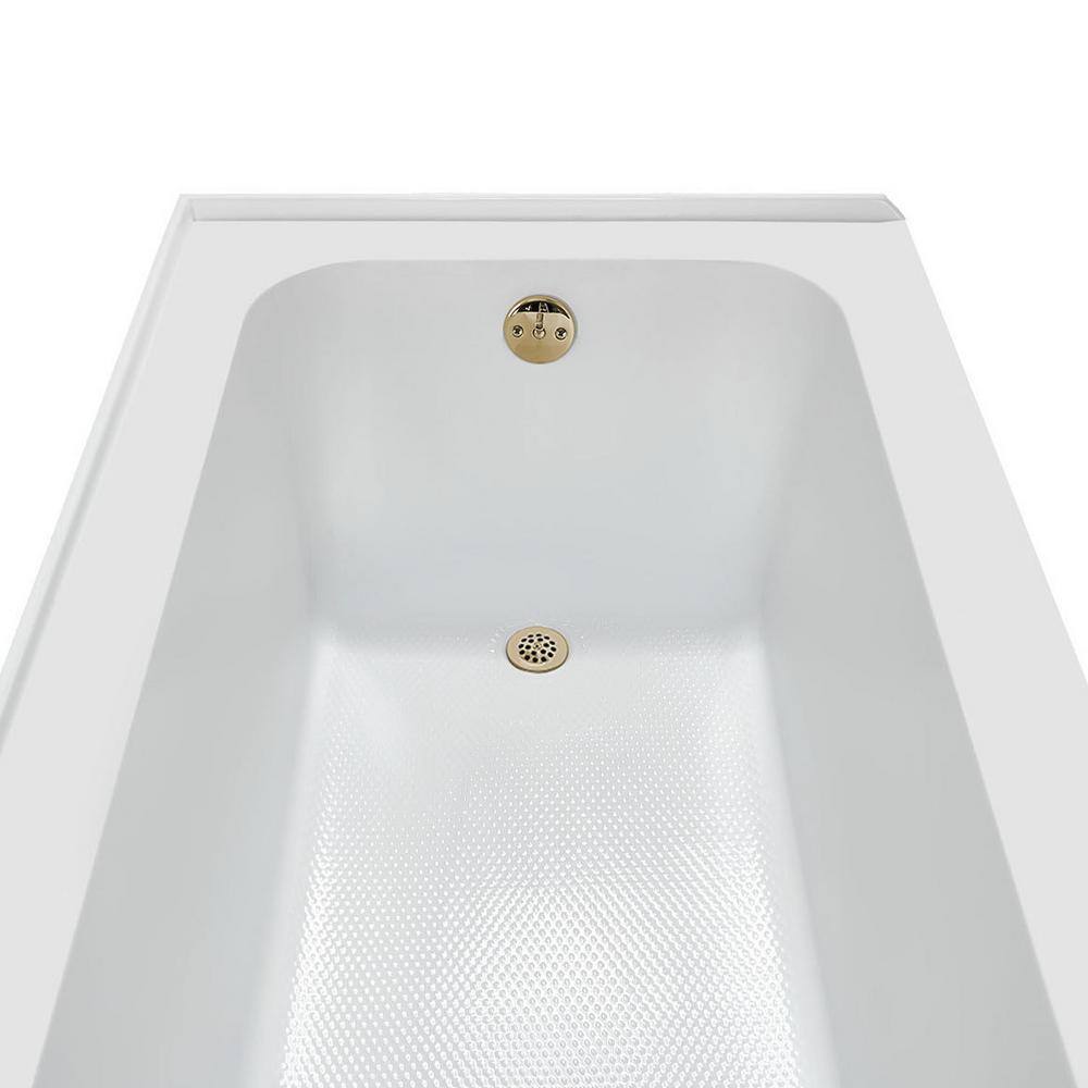 Glossy White Acrylic Rectangular Alcove Bathtub with Polished Brass Drain