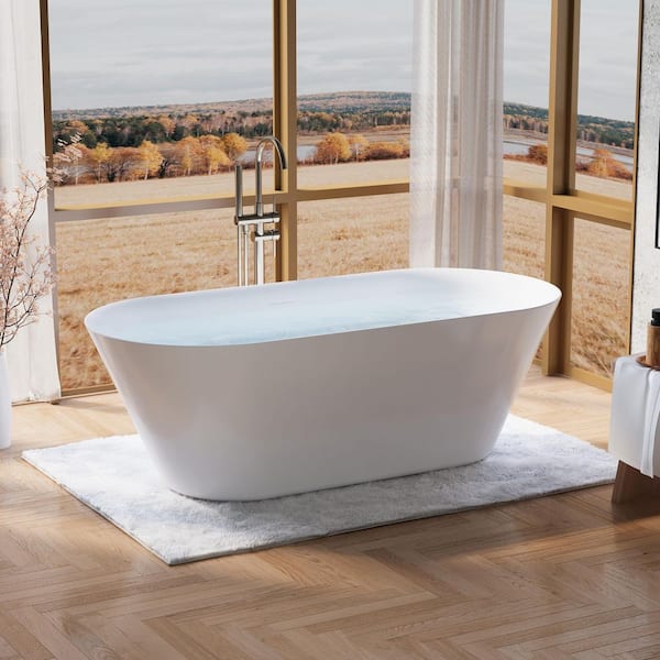 Sable 71 in. x 33.5 in. Acrylic Flatbottom Double Ended Freestanding Soaking Bathtub with Drain and Overflow in White