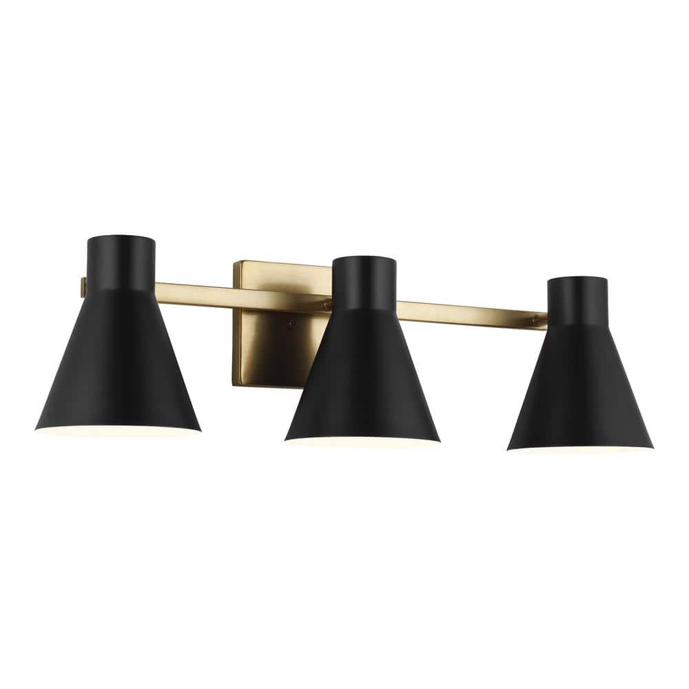 Towner 3-Light Satin Brass and Black Steel Bathroom Vanity Light