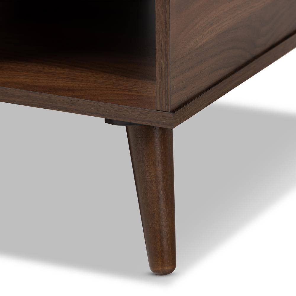 Linas Mid-Century Walnut Wood Coffee Table with Shelves