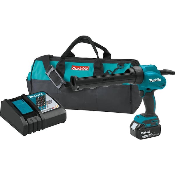 Makita 10 oz. 18V Lithium-Ion Cordless Caulk and Adhesive Gun Kit with One 5.0Ah Battery Rapid Charger and Tool Bag