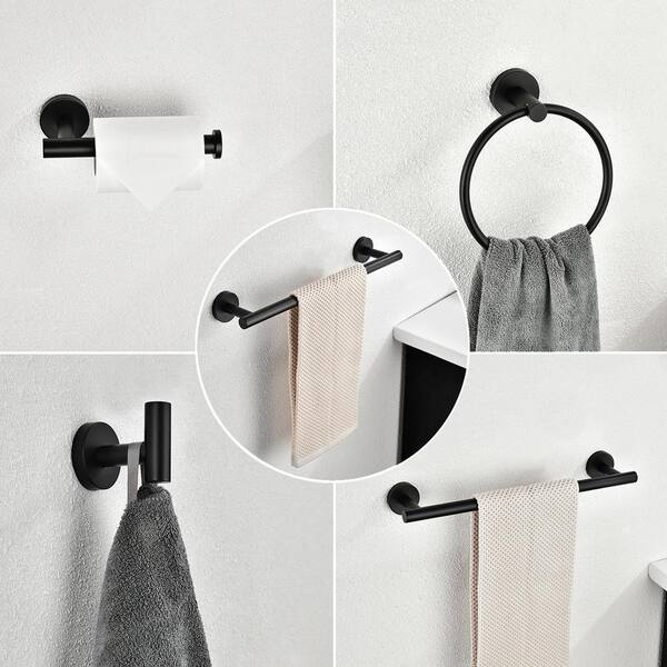 Silver 3 Pcs Bathroom Hardware Set Wall-Mounted Towel Bar Rack Holder Paper Hold 
