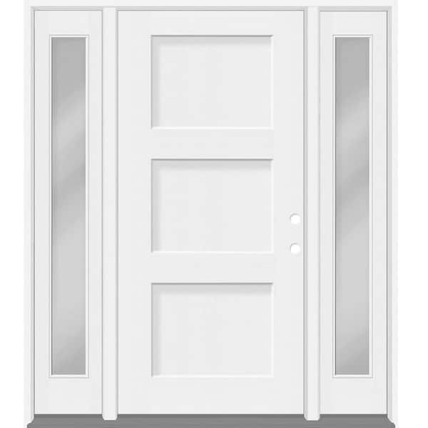 Legacy 68 in. x 80 in. 3P Equal Shaker LHIS Unfinished White Fiberglass Prehung Front Door w/Clear 14 in.SLs 4-9/16 Jamb