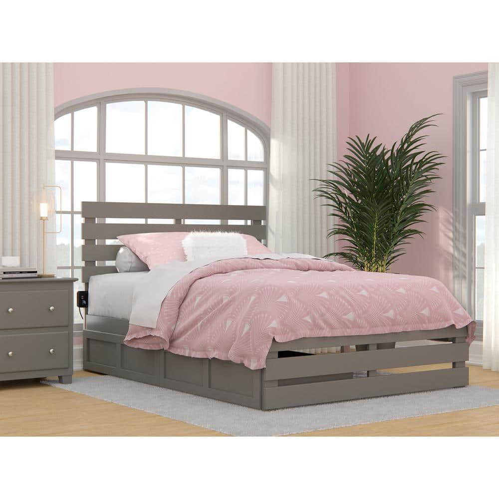 Oxford Gray Full Bed with USB Charger and Storage Drawers