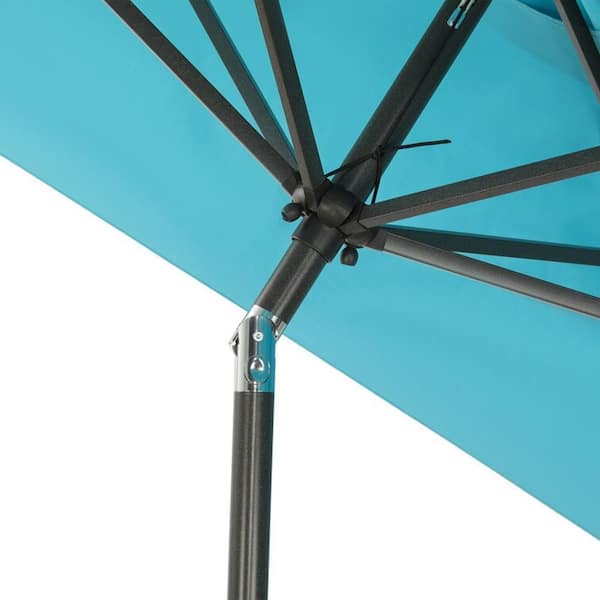 6.5 ft. x 10 ft. Rectangular Market Patio Umbrella with Tilt and Crank, 6 Sturdy Ribs for Deck Lawn Pool in Lake Blue
