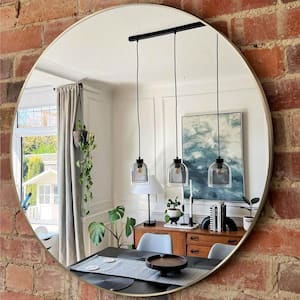 30 in. W x 30 in. H Round Aluminium Alloy Framed Brushed Gold Bathroom Vanity Mirror, Circle Wall Mirror
