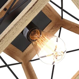 Libertab 10 in. 1-Light Brown Modern Farmhouse Square Flush Mount Light Geometric Ceiling Light With Open cage Shade