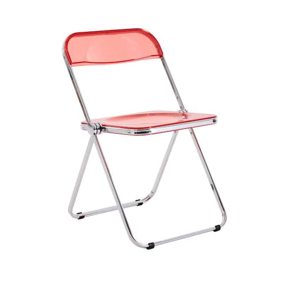 Flynama Red Plastic Transparent Folding Chair Pc Metal Frame Outdoor Folding Seat without Cushion (1-Pack)