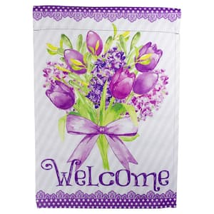 12.5 in. x 18 in. Welcome Purple Floral Bouquet Outdoor Garden Flag
