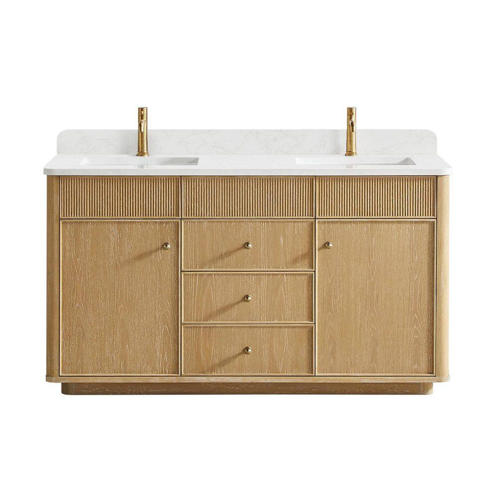 Zogno 60 in. W x 22 in. D x 34 in. H Double Bath Vanity in Washed Ash Grey with White Engineered Stone Top price history on PriceWatchPro