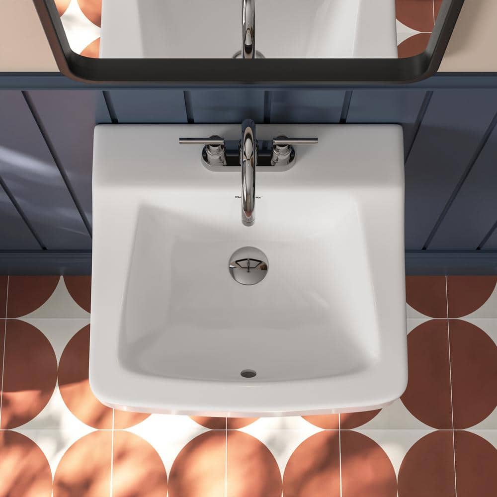 19'' White Ceramic Wall-Mount Bathroom Sink with Faucet Hole