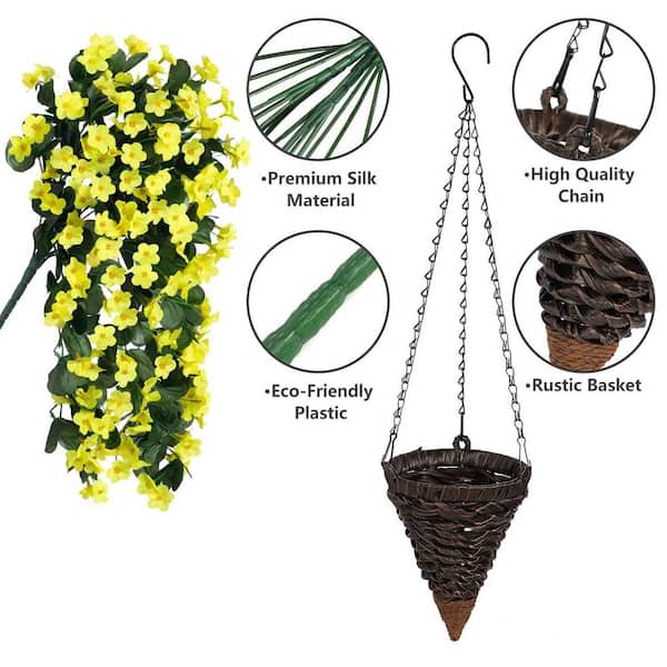1 in. Yellow Artificial Orchid Vine Hanging Plant Basket 28.5 in