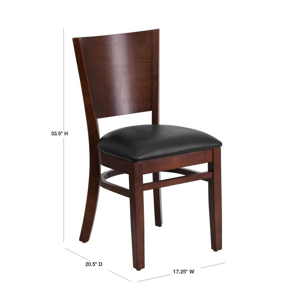 Elegant Walnut Wood Side Chair with Black Vinyl Seat
