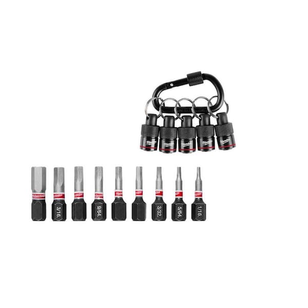 SHOCKWAVE Impact Duty Alloy Steel Hex Screw Driver Bit Set (9-Piece) & Hex Bit Holder w/ Carabiner