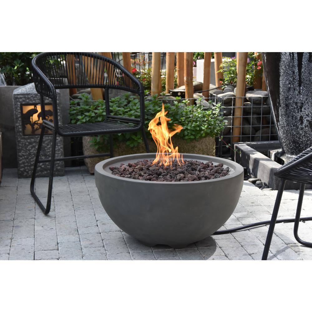 Gray Round Concrete Gas Fire Pit Table with Lava Rocks