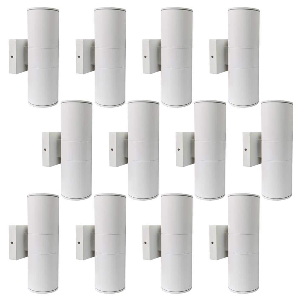 White Outdoor Hardwired Cylinder Wall Light Lantern Sconce with Integrated LED Up Down Lights (12-Pack) price history on PriceWatchPro