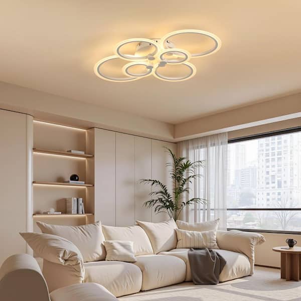 TOZING 31 in. Modern Beige White Cluster Brushed 6-Rings Circle