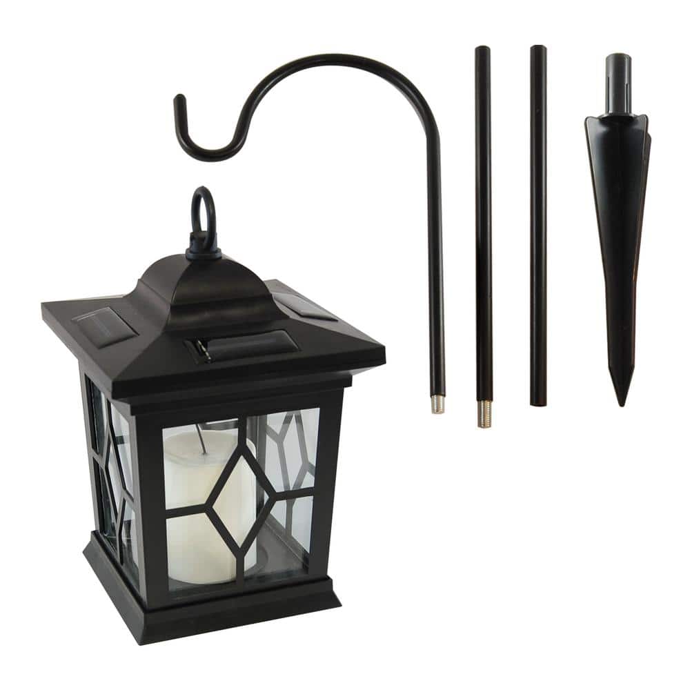 Black Solar LED Lantern with Shepherd's Hook